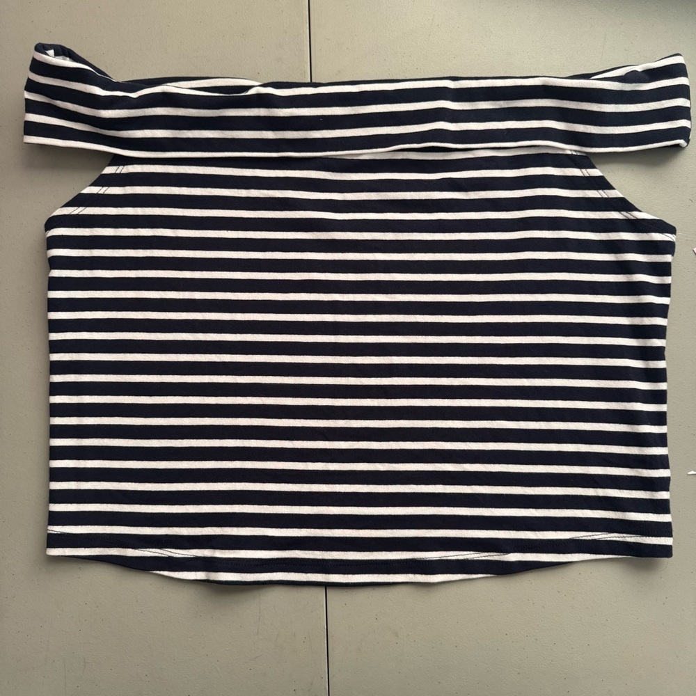 Wild Fable Navy and White Striped Off-Shoulders Crop Top Women’s Size XXL NWT